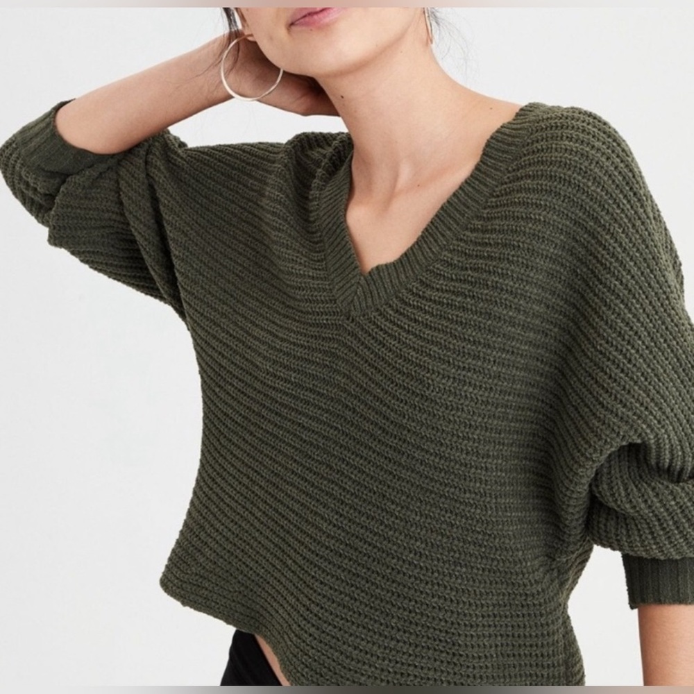 Aerie sweater Cream chenille American‎ Eagle V-Neck pullover aerie offline